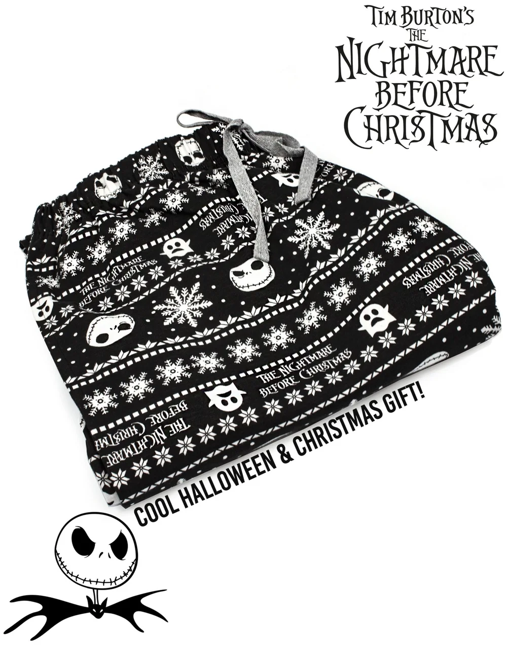 Vanilla Underground Disney The Nightmare Before Christmas Mens Black Jack Skellington Lounge Pants - Small Image 2