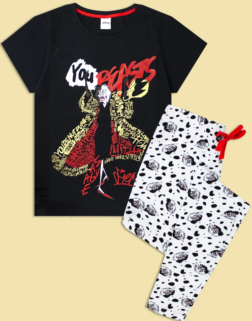 Disney Black Cruella De Vil T-Shirt and Lounge Pants - Small Image 2