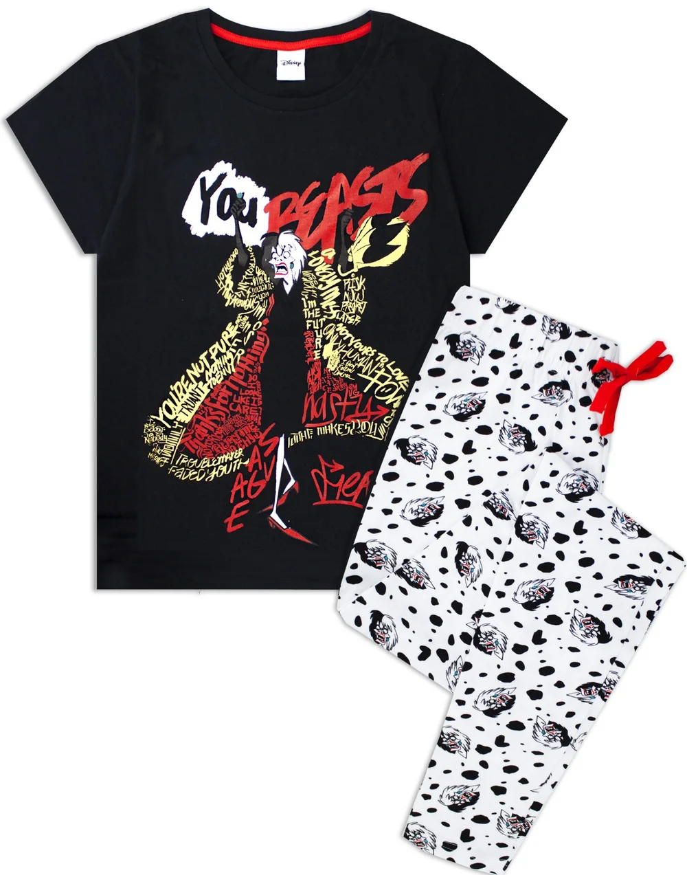 Disney Black Cruella De Vil T-Shirt and Lounge Pants - Small Image 1