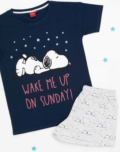 Vanilla Underground Peanuts Blue Snoopy Short Leg Pyjama Set - Small Image 2