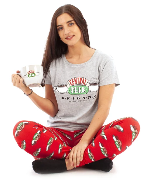 Friends Grey Short Sleeve Long Leg Pyjama Set - Small Image 4
