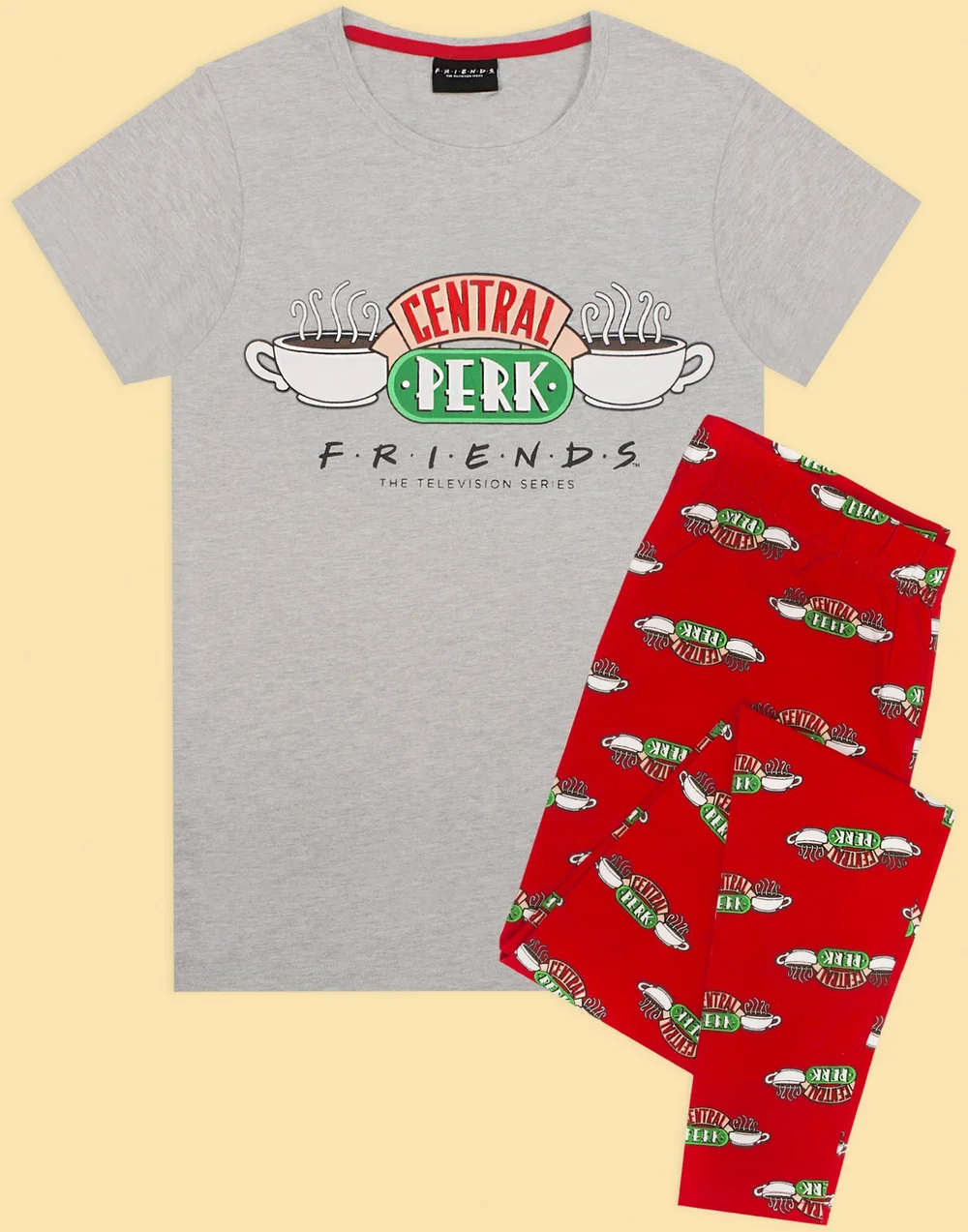 Friends Grey Short Sleeve Long Leg Pyjama Set - Small Image 2