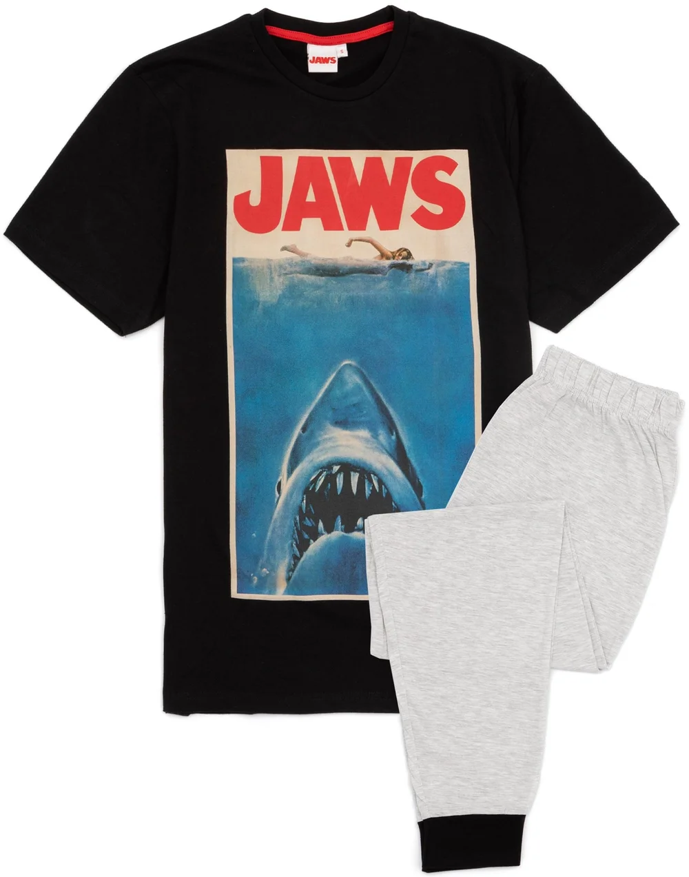 Jaws Mens Black Movie Poster Pyjama Set - Small Image 1