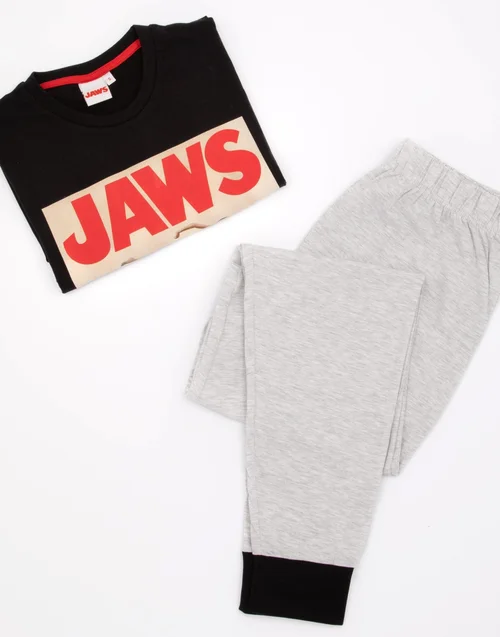 Jaws Mens Black Movie Poster Pyjama Set - Small Image 2