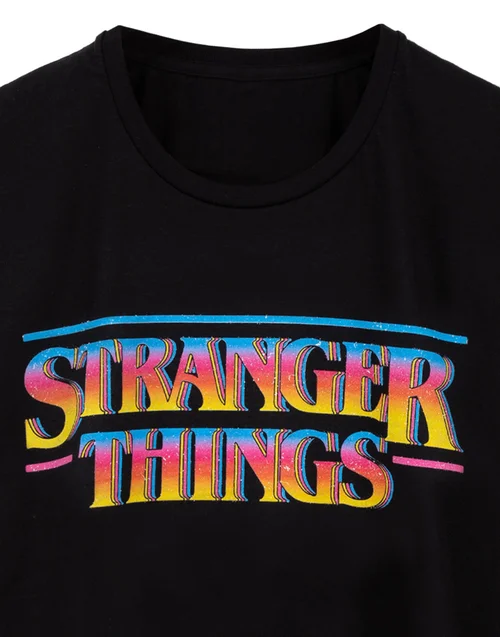 Vanilla Underground Stranger Things Mens Black Retro Logo T-Shirt - S Image 3