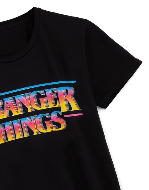Vanilla Underground Stranger Things Mens Black Retro Logo T-Shirt - S Image 4