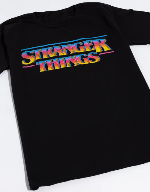 Vanilla Underground Stranger Things Mens Black Retro Logo T-Shirt - S Image 2