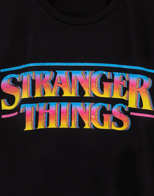 Vanilla Underground Stranger Things Mens Black Retro Logo T-Shirt - S Image 5
