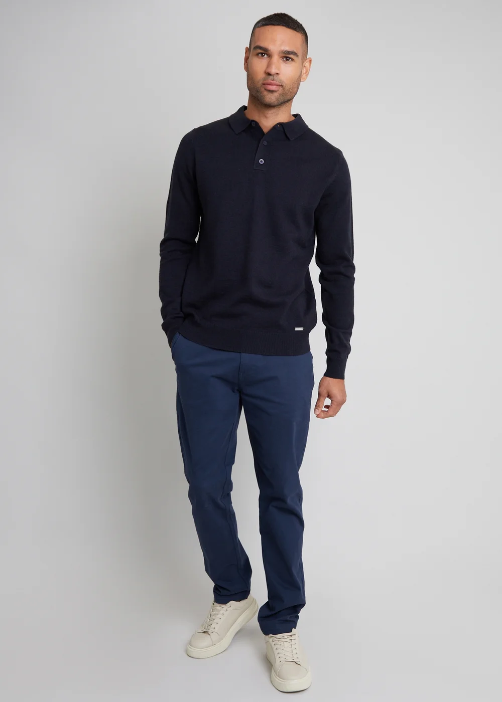 Threadbare Navy Long Sleeve Knitted Polo Jumper - S Image 4