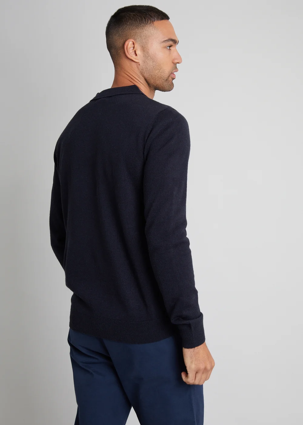 Threadbare Navy Long Sleeve Knitted Polo Jumper - S Image 2