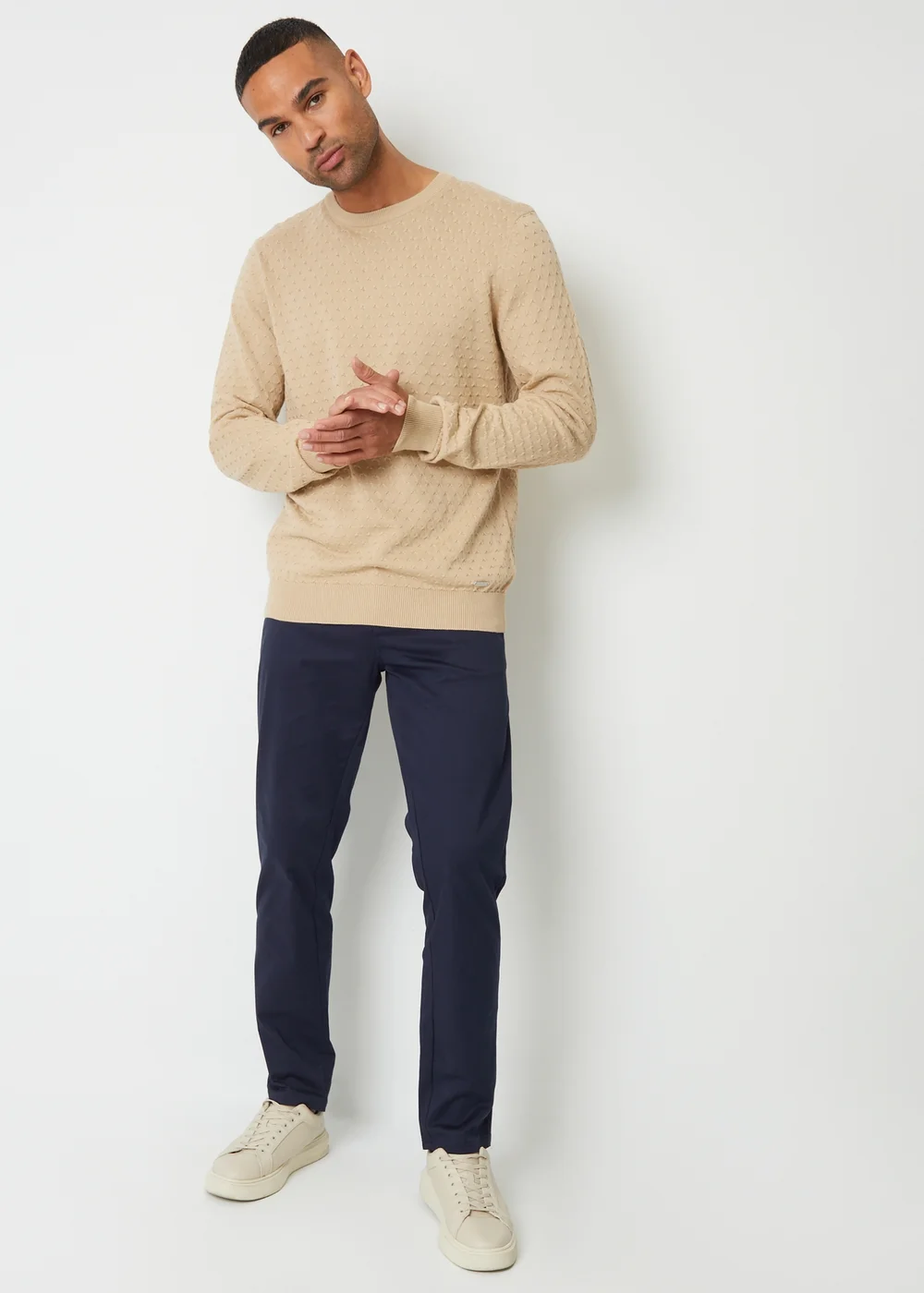 Threadbare Natural Mini Cable Textured Knit Crew Neck Jumper - S Image 3
