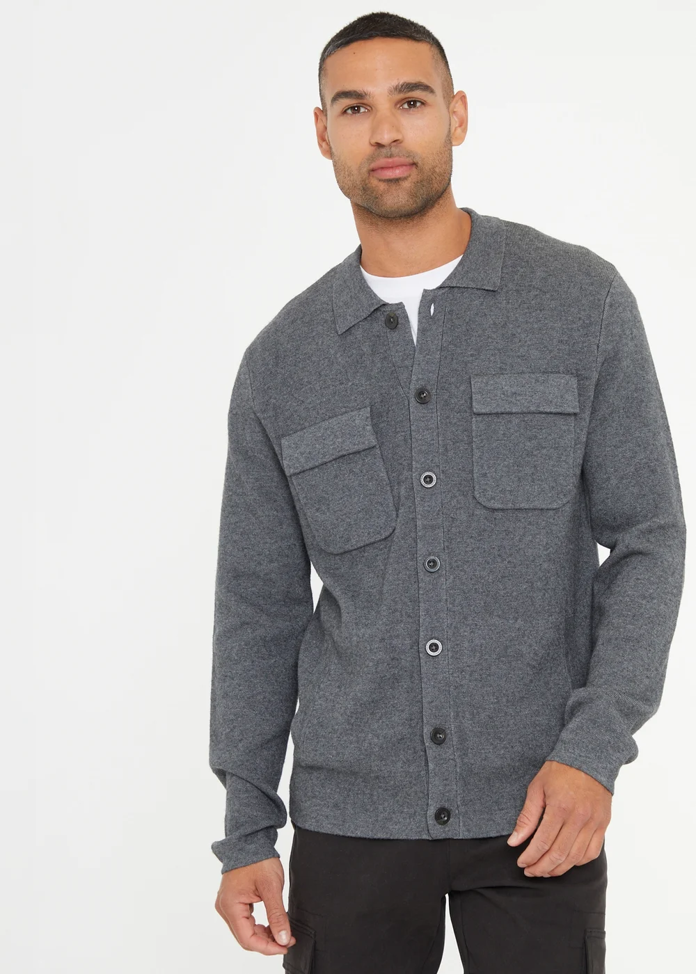 Threadbare Charcoal Long Sleeve Knitted Shirt - S Image 1