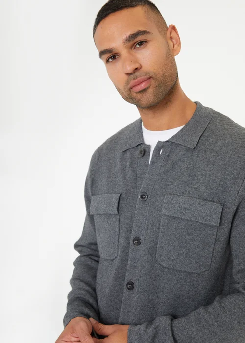 Threadbare Charcoal Long Sleeve Knitted Shirt - S Image 3