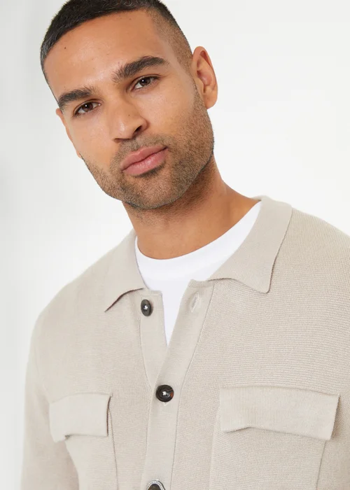 Threadbare Natural Long Sleeve Knitted Shirt - S Image 3