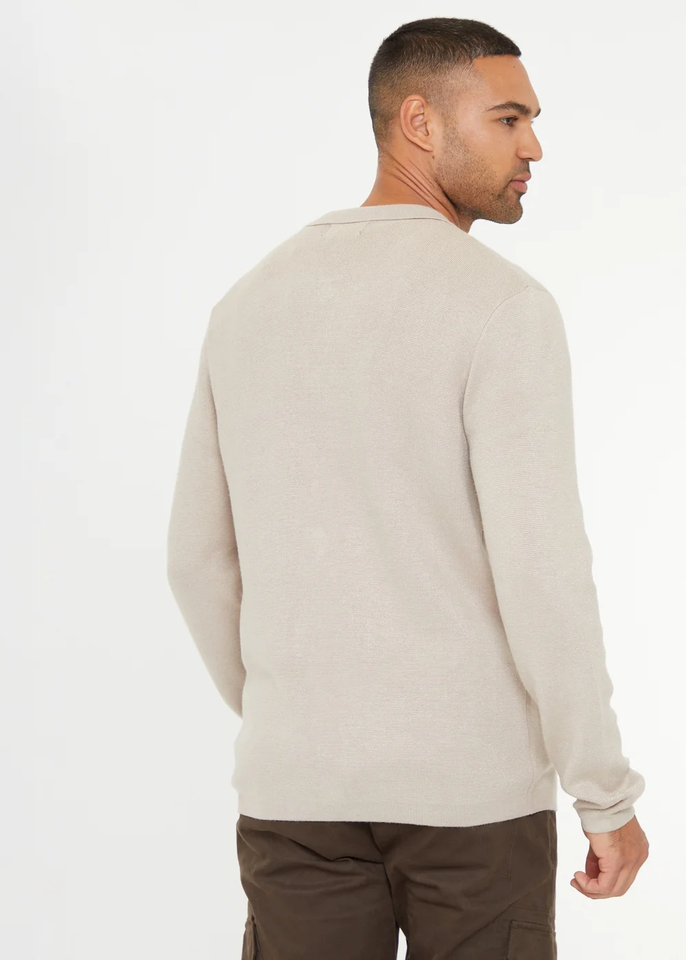 Threadbare Natural Long Sleeve Knitted Shirt - S Image 2