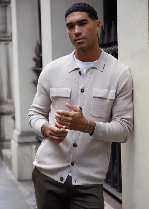 Threadbare Natural Long Sleeve Knitted Shirt - S Image 1