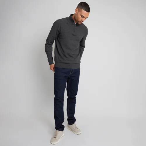 Threadbare Charcoal Basket Stitch Detail Knitted Quarter Zip Jumper - Medium Image 4