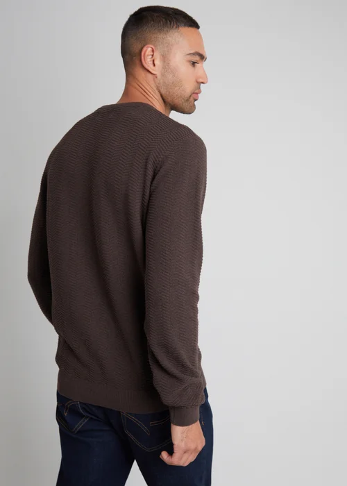 Threadbare Brown Textured Knitted Crew Neck Jumper - S Image 2