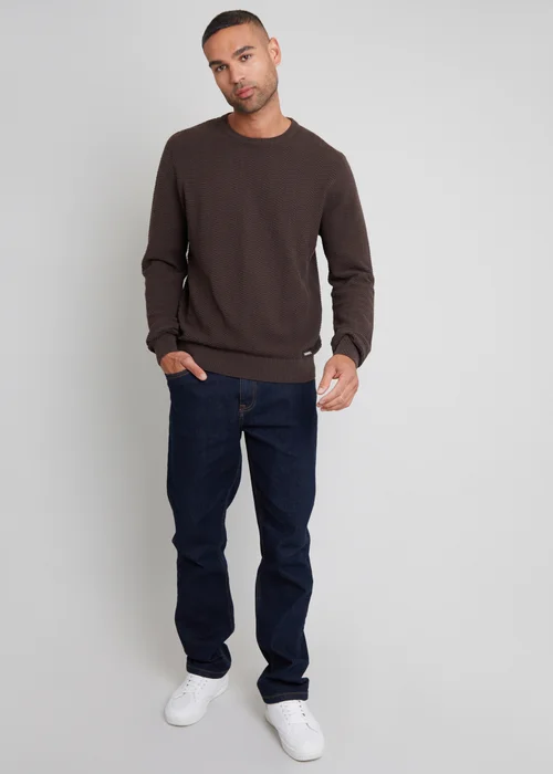 Threadbare Brown Textured Knitted Crew Neck Jumper - S Image 4