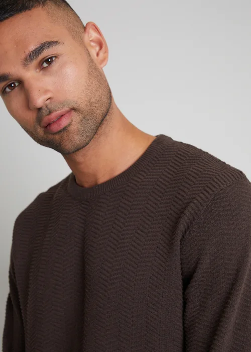 Threadbare Brown Textured Knitted Crew Neck Jumper - S Image 3