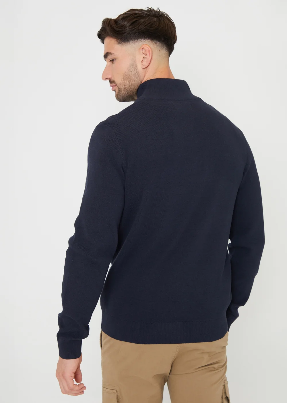 Threadbare Navy Cotton Blend Knitted Quarter Zip Jumper - S Image 2