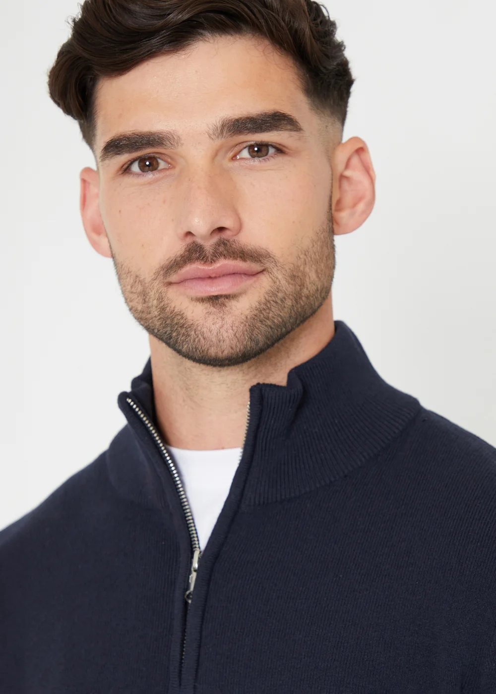 Threadbare Navy Cotton Blend Knitted Quarter Zip Jumper - S Image 4
