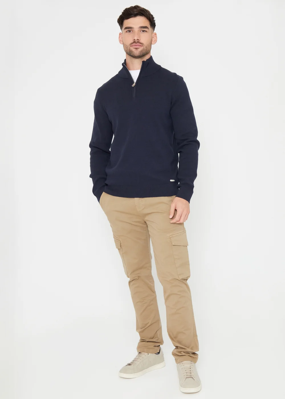 Threadbare Navy Cotton Blend Knitted Quarter Zip Jumper - S Image 3