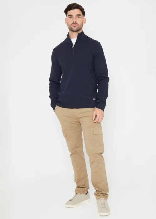 Threadbare Navy Cotton Blend Knitted Quarter Zip Jumper - S Image 3