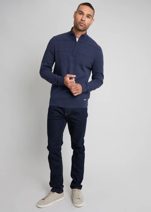 Threadbare Navy Textured Stripe Detail Quarter Zip Jumper - S Image 4