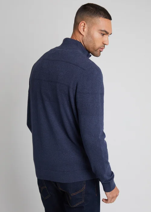 Threadbare Navy Textured Stripe Detail Quarter Zip Jumper - S Image 2