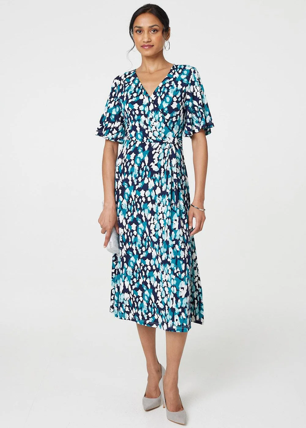 Izabel London Blue Animal Print V-Neck Midi Wrap Dress - 8 Image 1