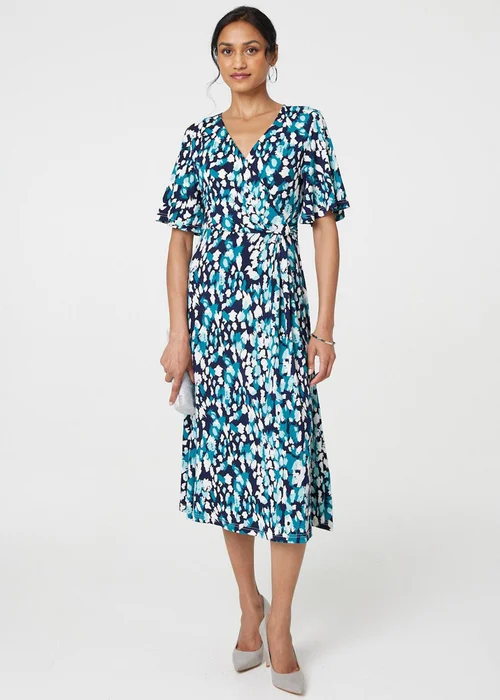 Izabel London Blue Animal Print V-Neck Midi Wrap Dress - 8 Image 1