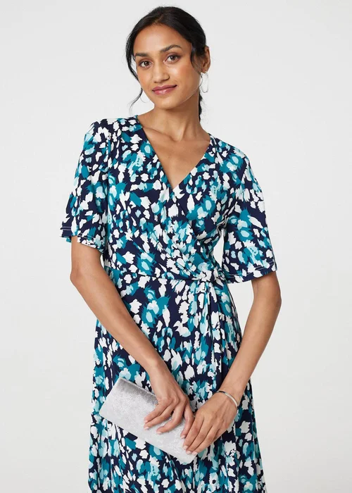 Izabel London Blue Animal Print V-Neck Midi Wrap Dress - 8 Image 4