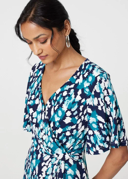 Izabel London Blue Animal Print V-Neck Midi Wrap Dress - 8 Image 3