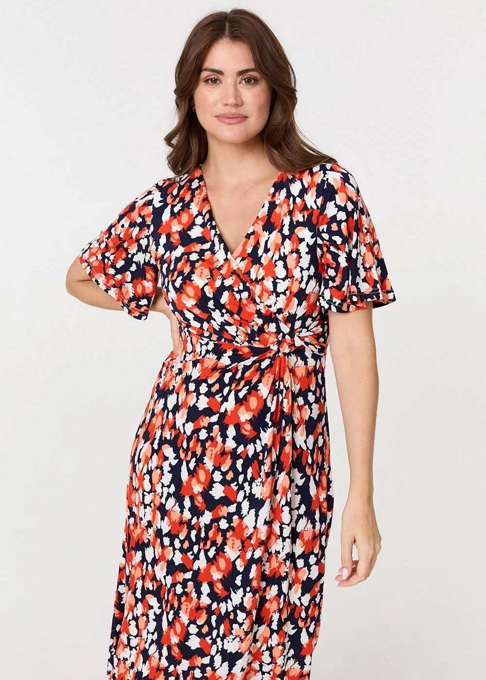 Izabel London Orange Animal Print V-Neck Midi Wrap Dress - 8 Image 4