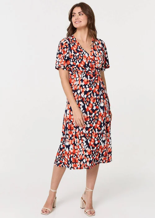 Izabel London Orange Animal Print V-Neck Midi Wrap Dress - 8 Image 1