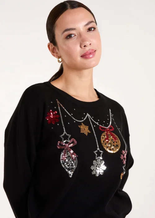 Blue Vanilla Silver Jingle Bell Bauble Christmas Jumper - S/M Image 2