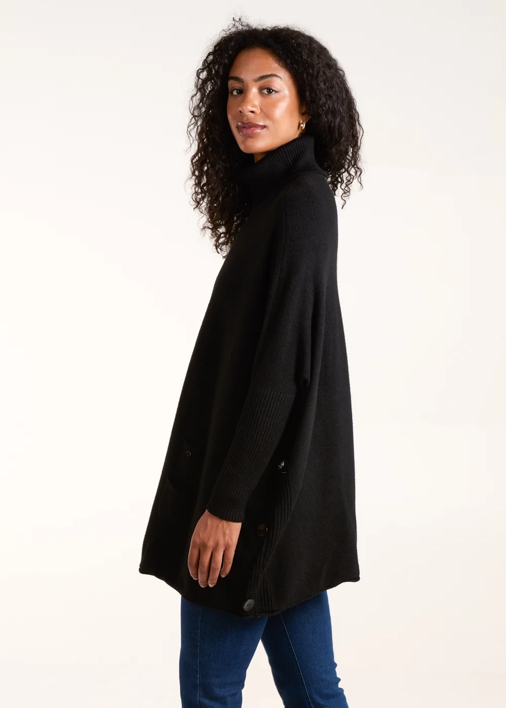 Blue Vanilla Black Roll Neck Button Mini Pocket Jumper - One Size Image 4