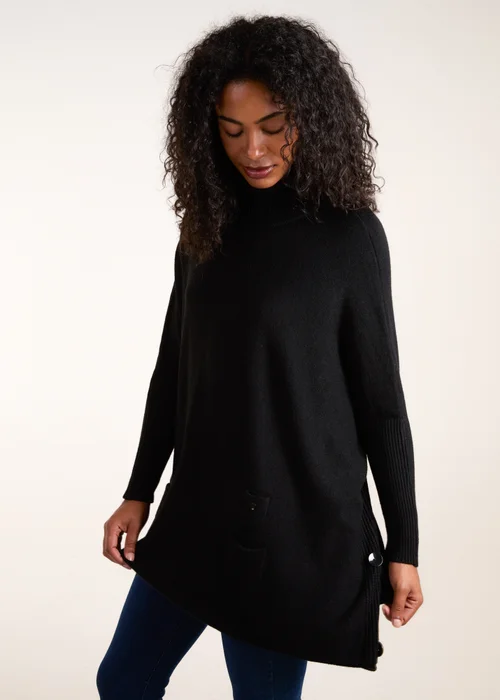 Blue Vanilla Black Roll Neck Button Mini Pocket Jumper - One Size Image 3