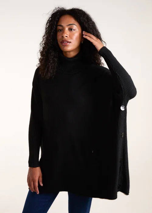 Blue Vanilla Black Roll Neck Button Mini Pocket Jumper - One Size Image 1