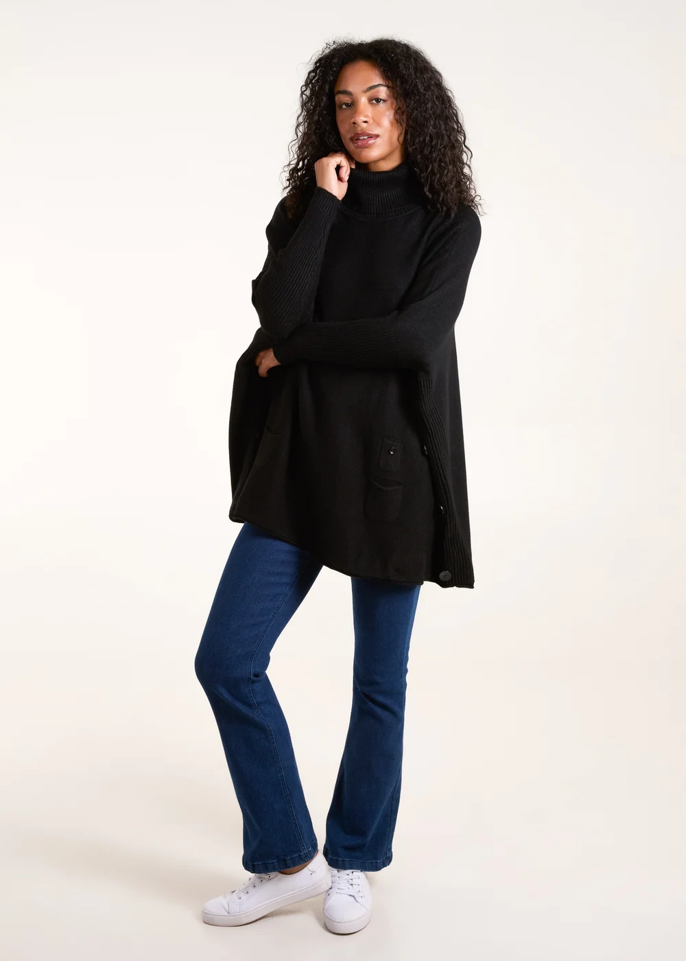 Blue Vanilla Black Roll Neck Button Mini Pocket Jumper - One Size Image 5
