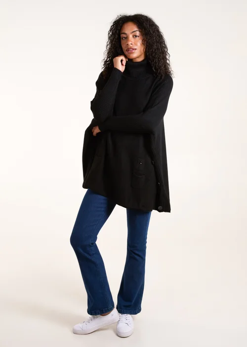 Blue Vanilla Black Roll Neck Button Mini Pocket Jumper - One Size Image 5
