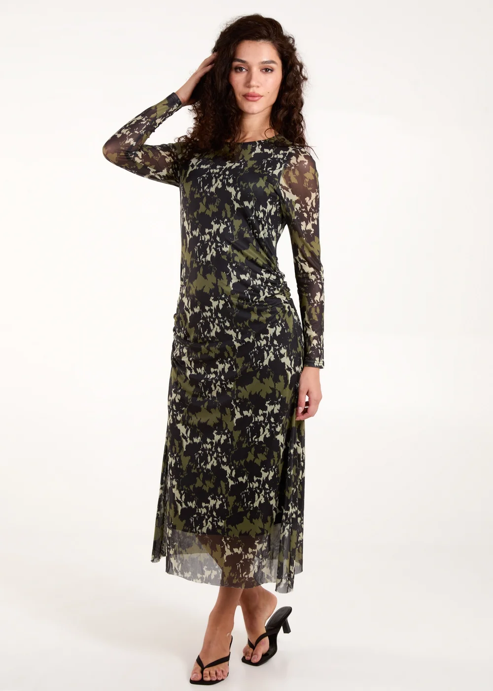 Blue Vanilla Green Ruched Mesh Midi Dress - S Image 4