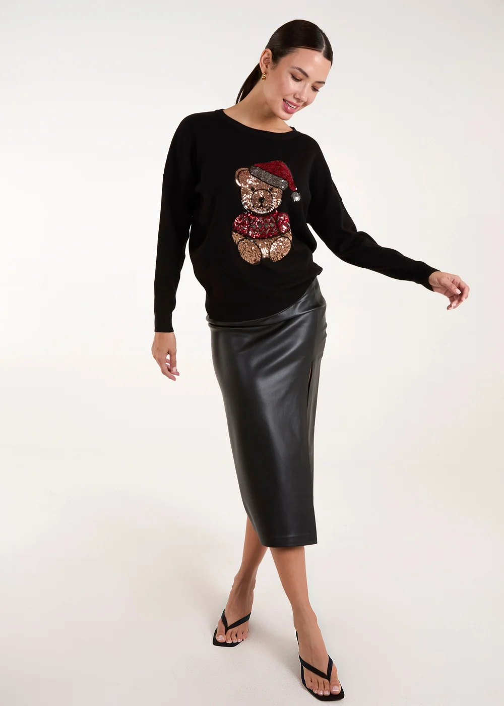 Blue Vanilla Black Teddy Bear Christmas Jumper - S/M Image 3