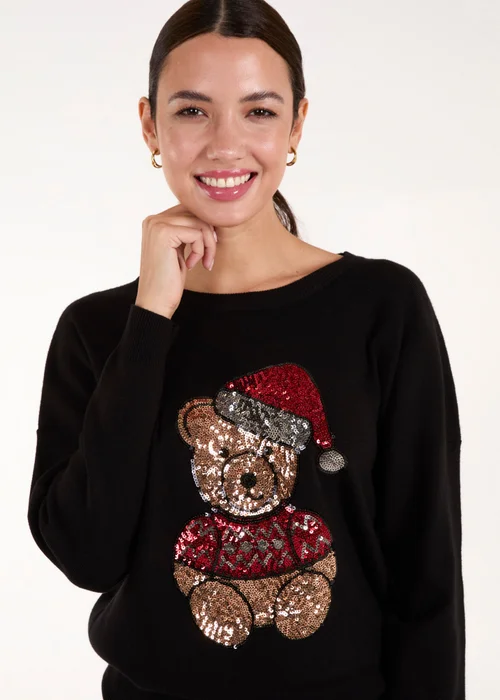 Blue Vanilla Black Teddy Bear Christmas Jumper - S/M Image 2