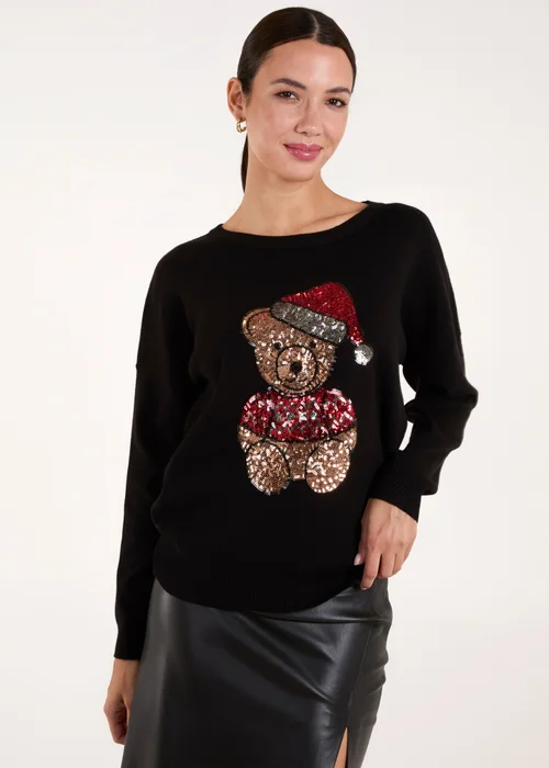 Blue Vanilla Black Teddy Bear Christmas Jumper - S/M Image 1