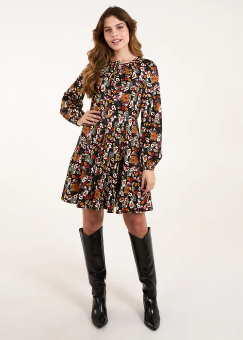 Blue Vanilla Black Tie Front Blouson Godet Dress - 8 Image 4