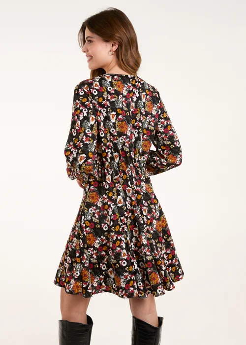 Blue Vanilla Black Tie Front Blouson Godet Dress - 8 Image 2