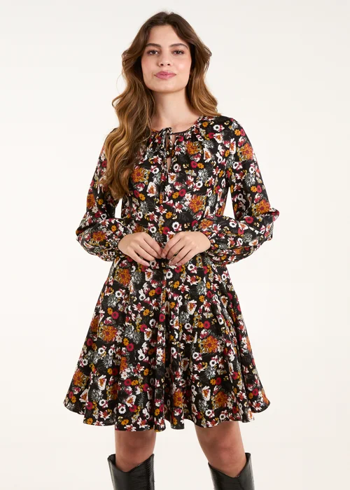 Blue Vanilla Black Tie Front Blouson Godet Dress - 8 Image 1
