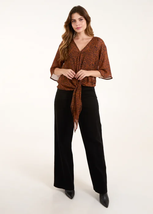 Blue Vanilla Chocolate Tie Front V Neck Blouse - S/M Image 4